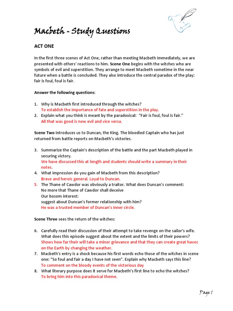 Macbeth Study Questions Act 1 Scene 1 – DYHZ