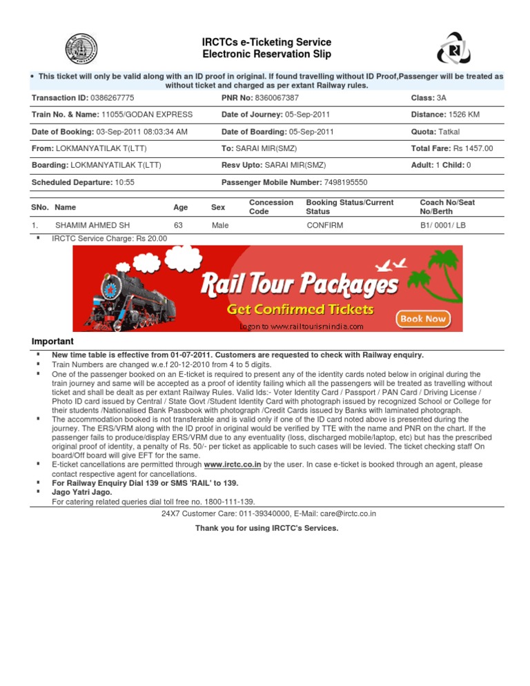 IRCTC e-Ticketing Details and Guidelines | PDF