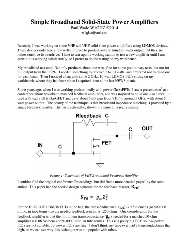 Simple Broadband Power Amplifiers PDF Amplifier Resistor