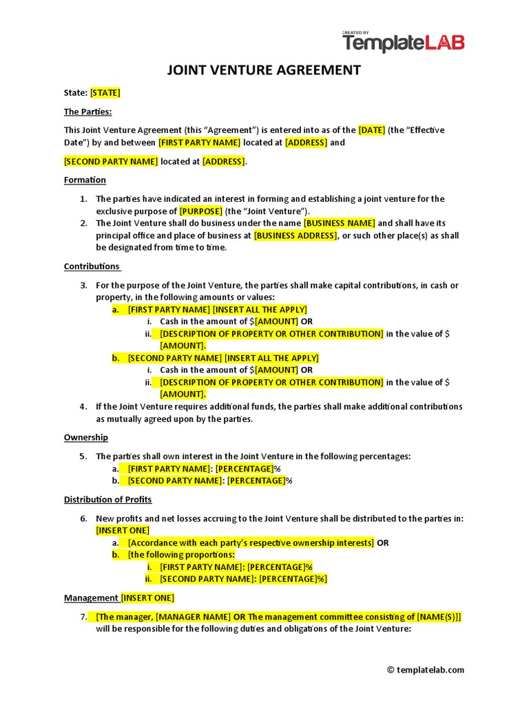 Joint Venture Agreement Template | PDF | Offer And Acceptance | Legal