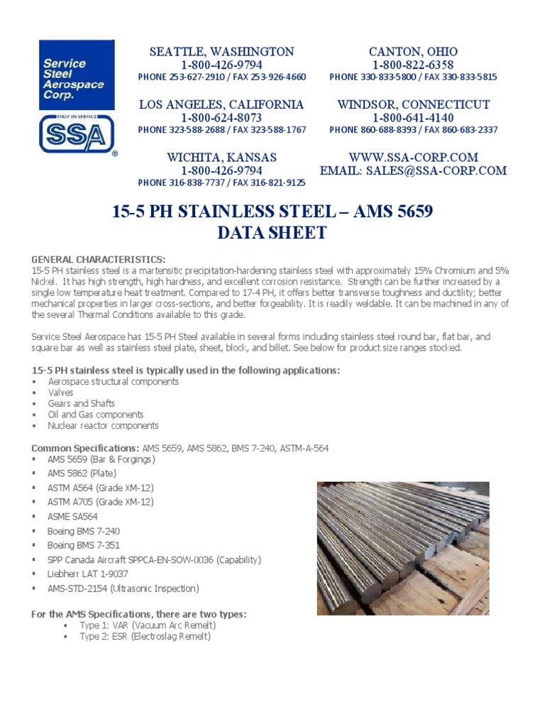 15-5 PH Stainless Steel AMS 5659 Data Sheet | PDF | Stainless Steel | Steel