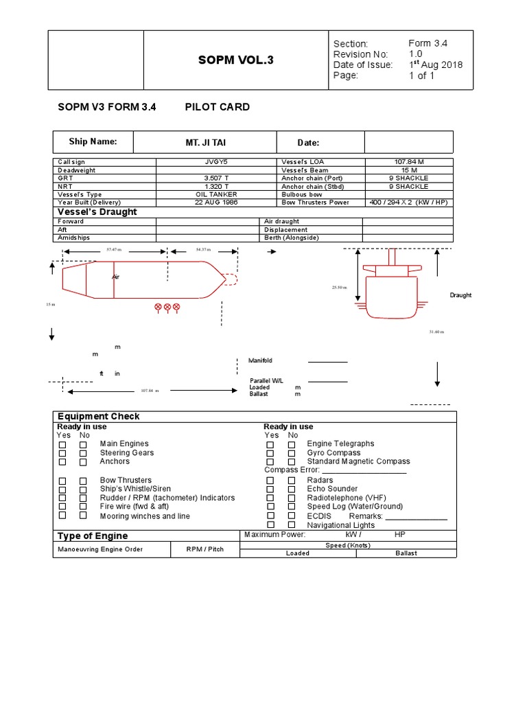 Pilot Card for MT. JI TAI Ship | PDF | Anchor | Ships