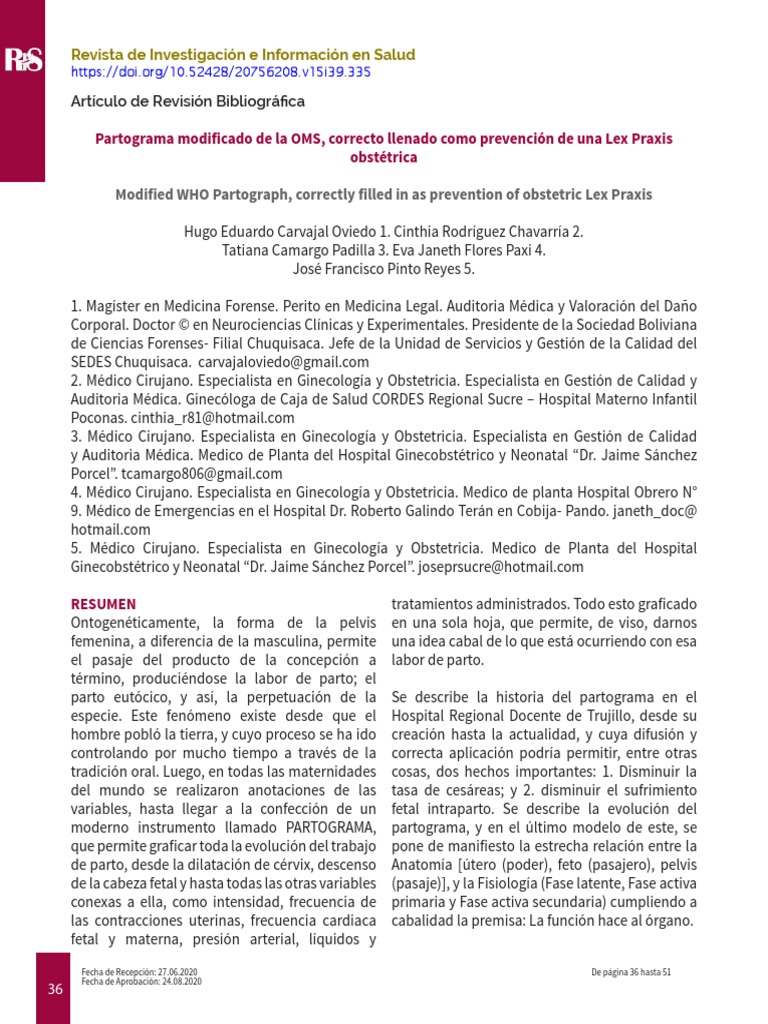 Modified WHO Partograph, Correctly Filled in As Prevention of Obstetric ...