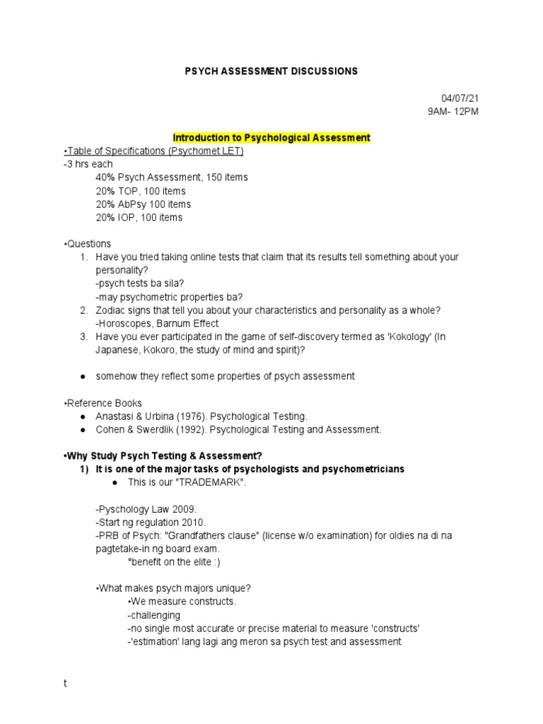 Psych Assessment Discussions | PDF