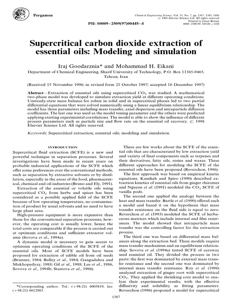 Supercritical Carbon Dioxide Extraction of Essential Oils | PDF ...