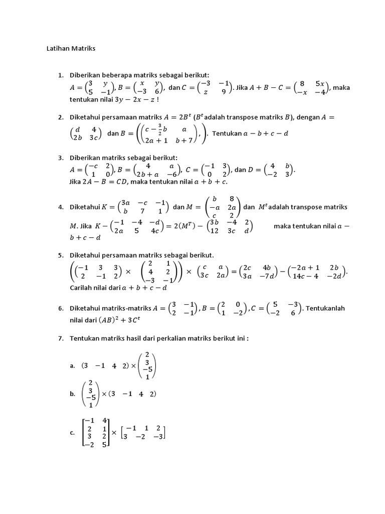 Latihan Soal Matriks dan Penyelesaiannya | PDF | Metode & Bahan Ajar