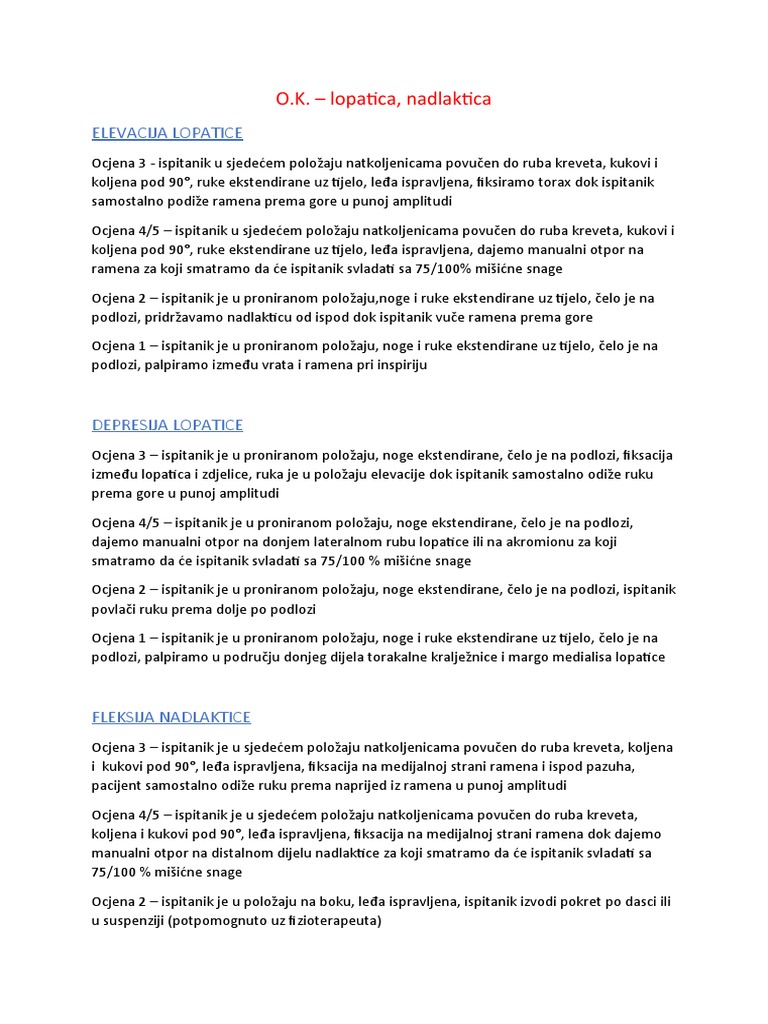O.K. - Lopatica, Nadlaktica: Elevacija Lopatice | PDF