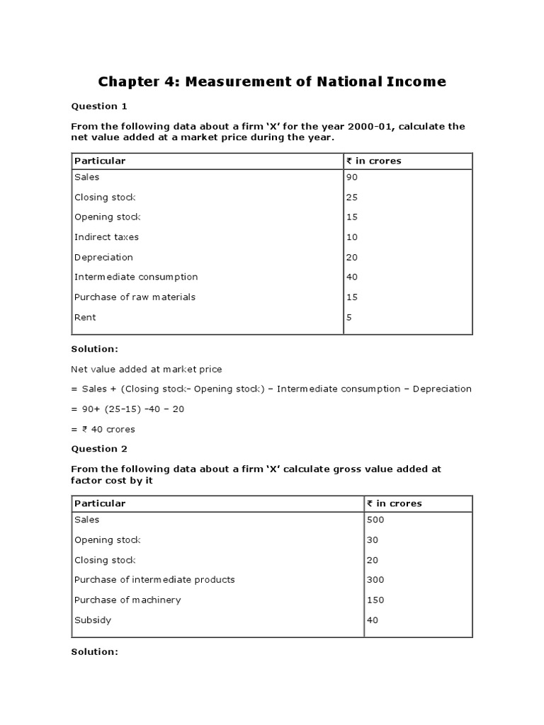 National Income Measurement Solutions | PDF | Value Added | Measures Of ...