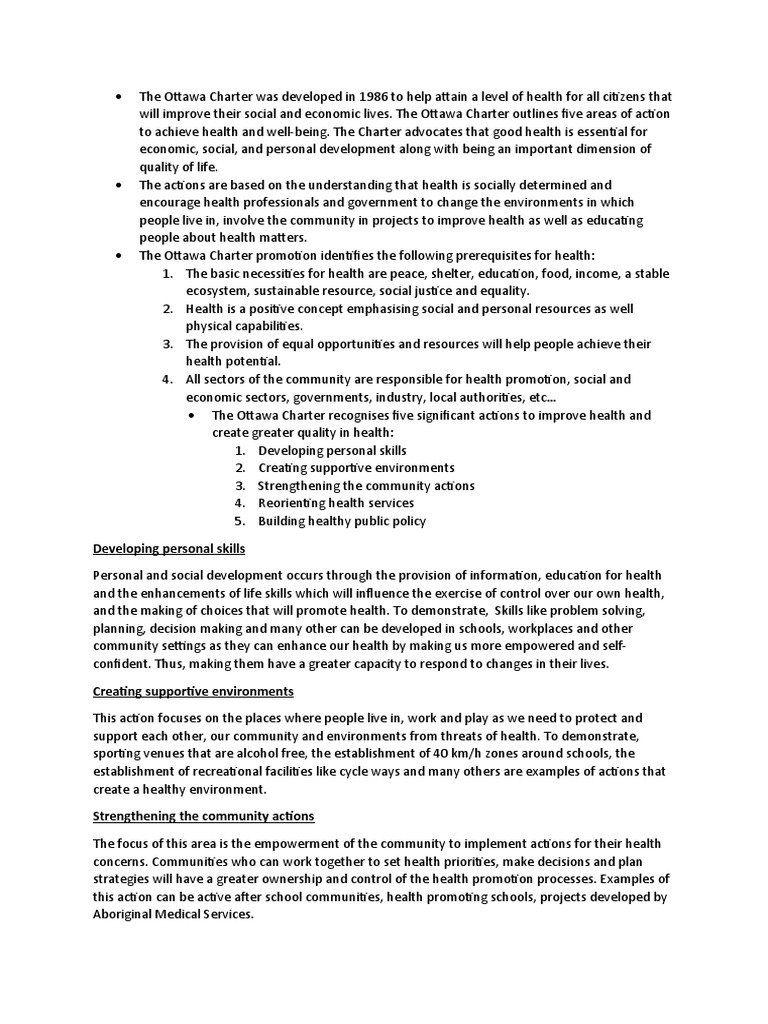 The Ottawa Charter Was Developed in 1986 To Help Attain A Level of ...