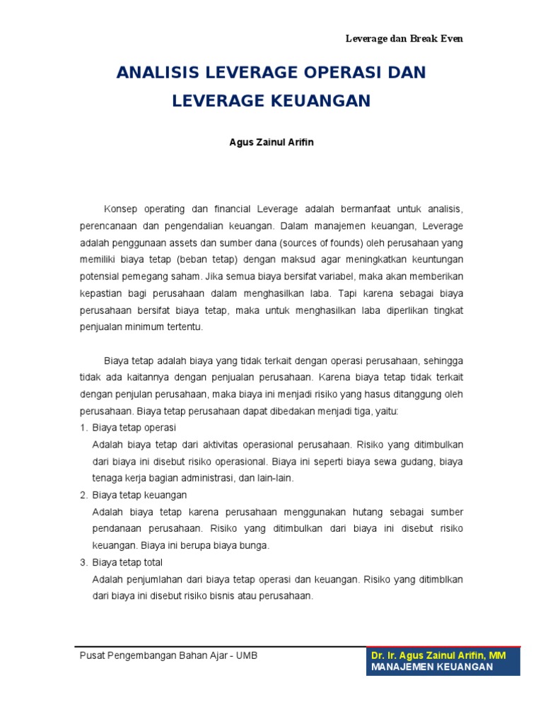 Analisis Leverage Operasi Dan Leverage Keuangan