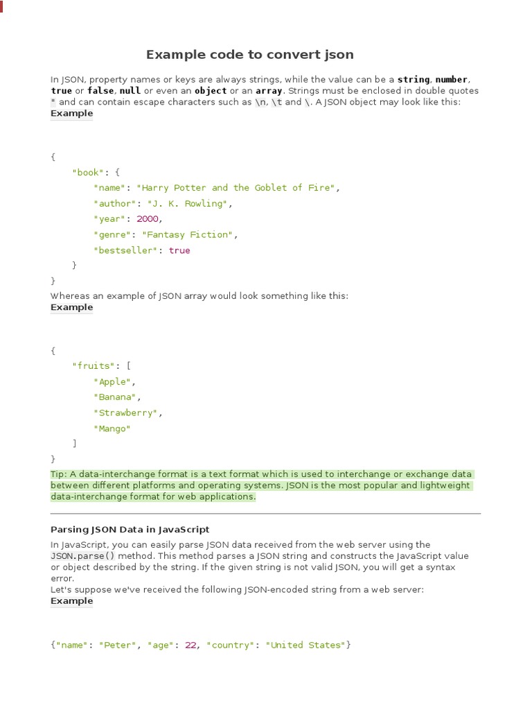 Json Conversion Examples | PDF | Json | Java Script