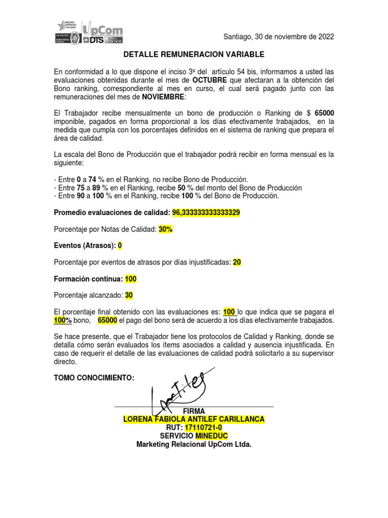 Detalle Remuneracion Variable | PDF