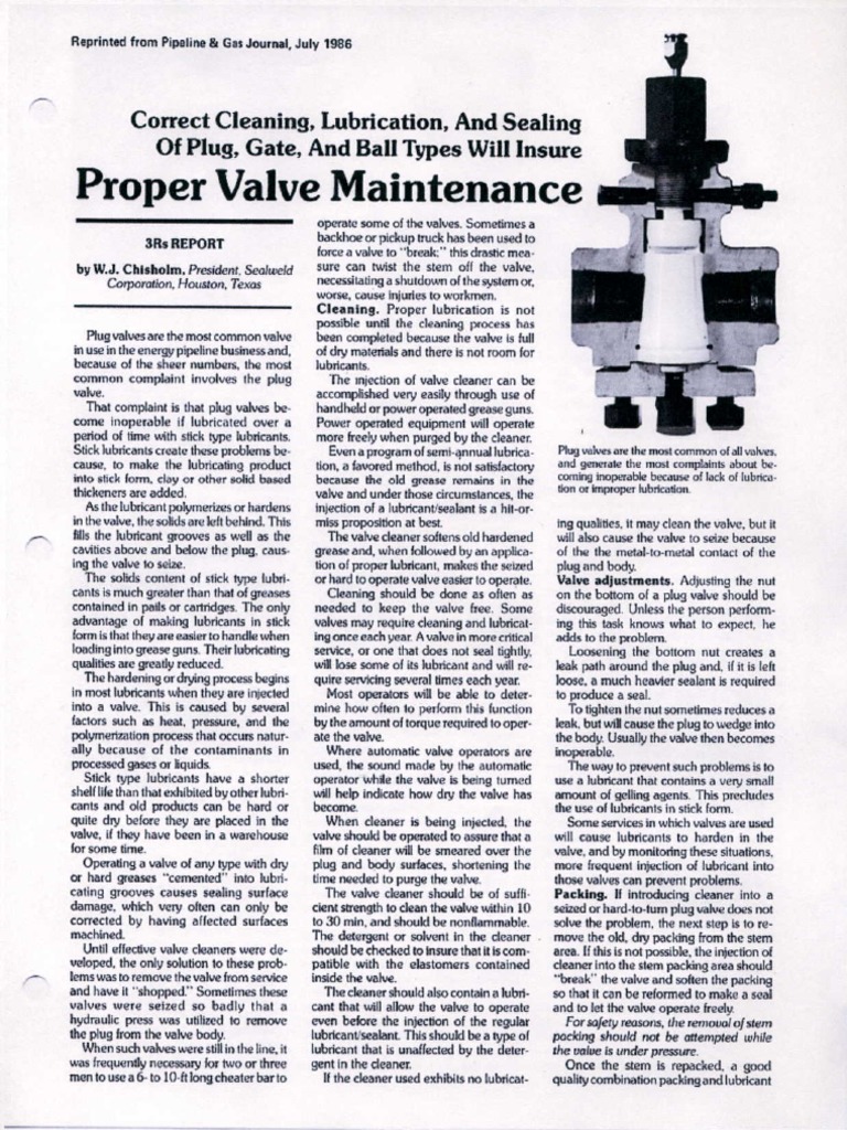 PLUG VALVE MAINTENANCE paperPGJ 1986 PDF