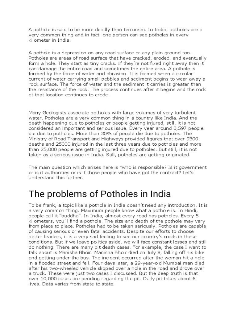 A Pothole Is Said To Be More Deadly Than Terrorism | PDF | Road | Erosion