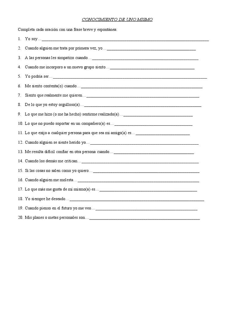 CONOCIMIENTO DE UNO MISMO Taller | PDF
