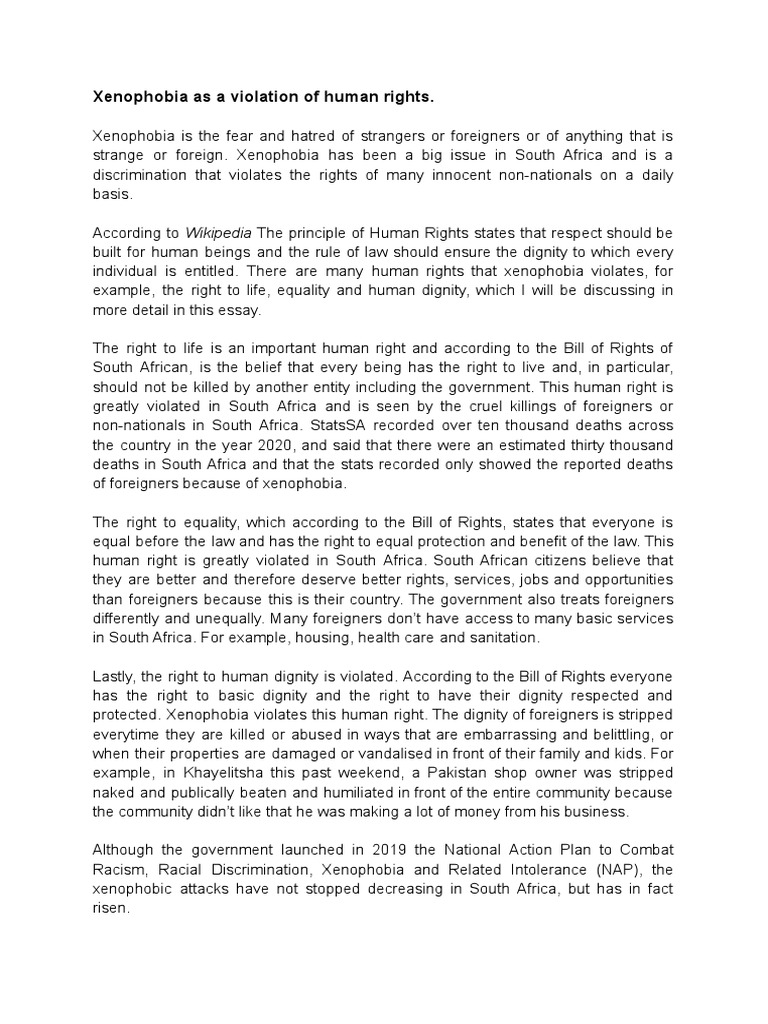 Xenophobia As A Violation of Human Rights | PDF