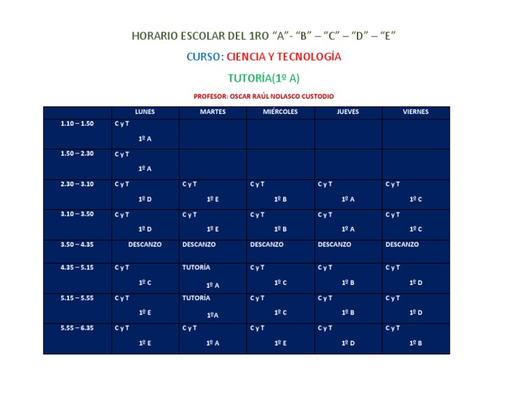 Horario Escolar Del 1ro A Secundaria | PDF