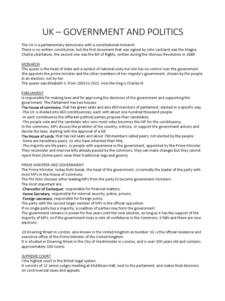 UK Government and Politics | PDF | House Of Commons Of The United