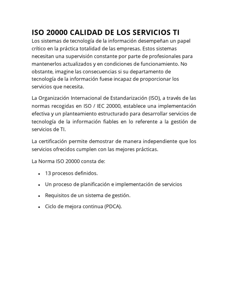 ISO 20000: Gestión de Servicios TI | PDF | Tecnología