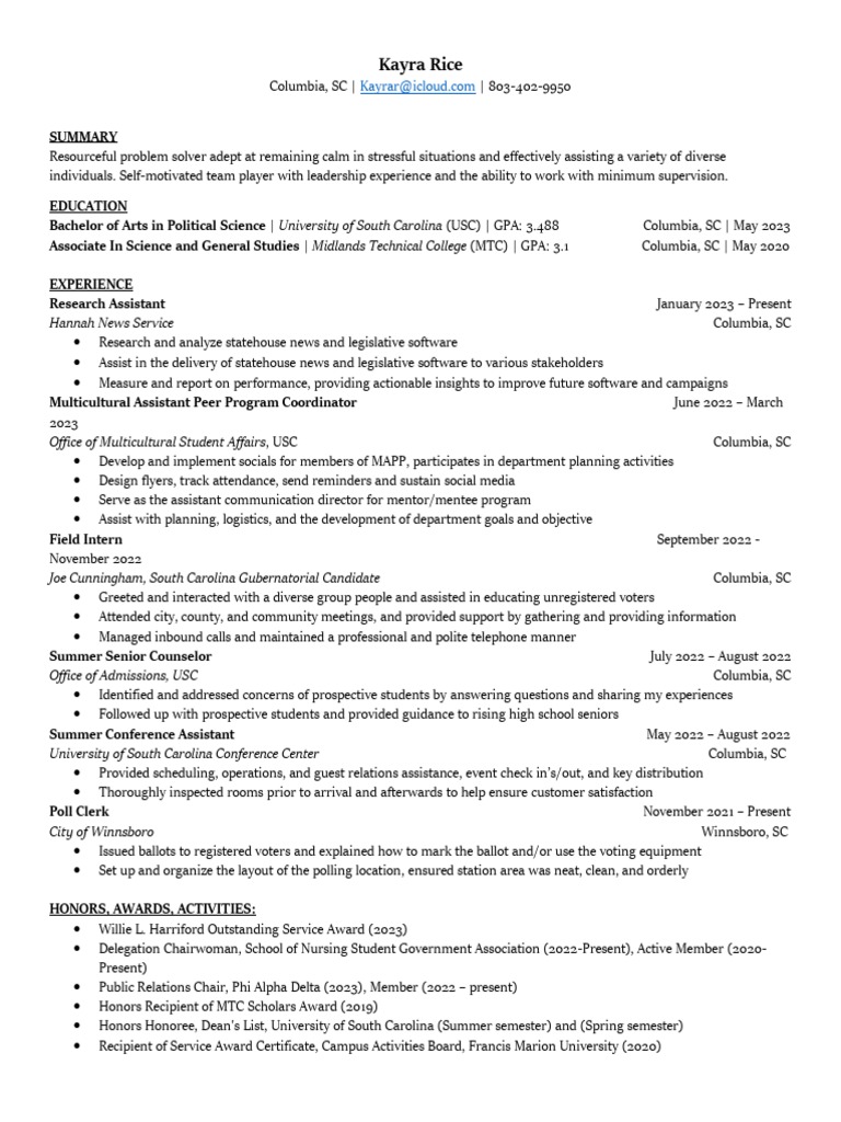 Kayra Rice Resume 2023 1 | PDF