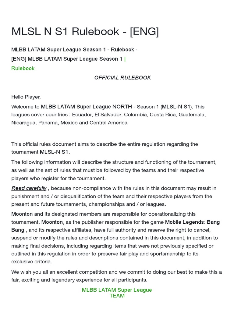 MLSL-N S1 Official Rulebook | PDF