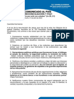 Comunicado Al País: ¡Reconciliación Y Paz!