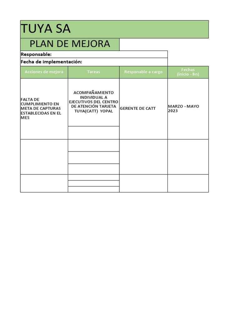 Tuya Sa: Plan de Mejora | PDF | Negocios