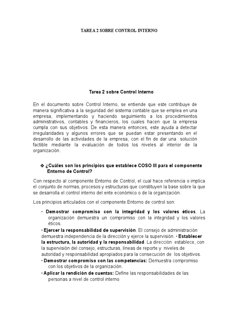 Principios de Control Interno COSO III | PDF | Comunicación | Evaluación