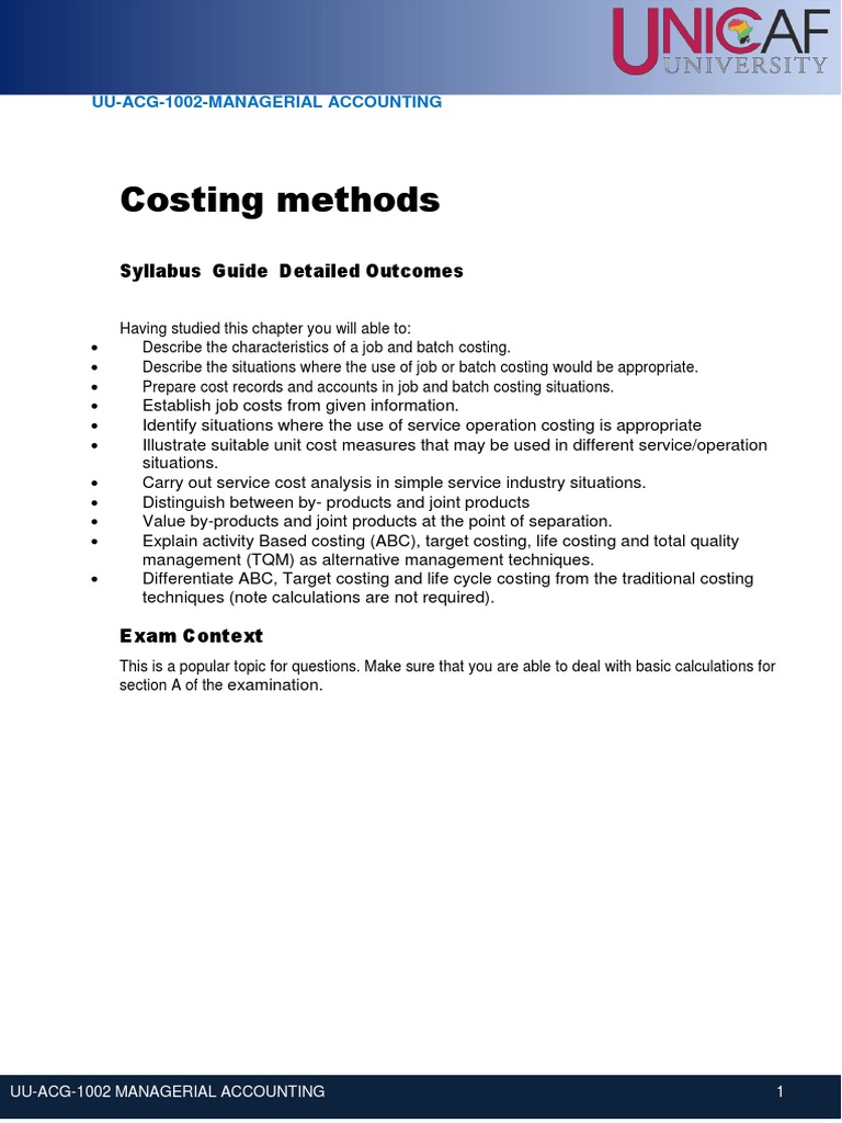 Managerial Accounting Costing Methods | PDF | Cost | Profit (Economics)