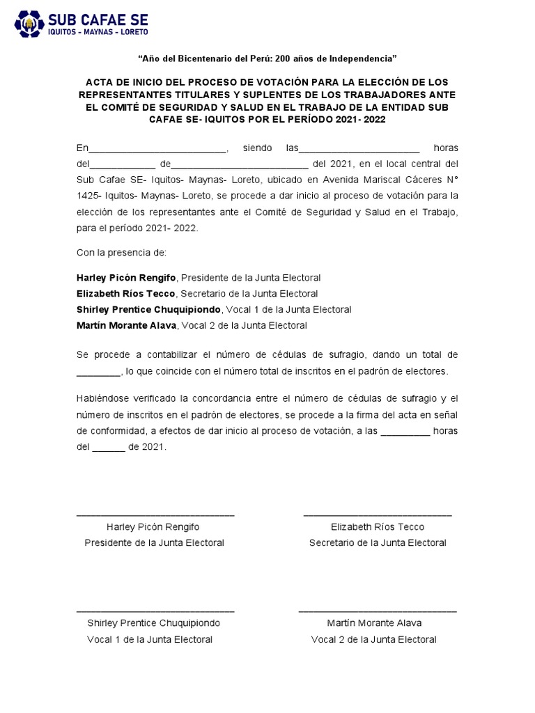 Acta de Inicio Del Proceso de Votación para La Elección Del Comité de ...