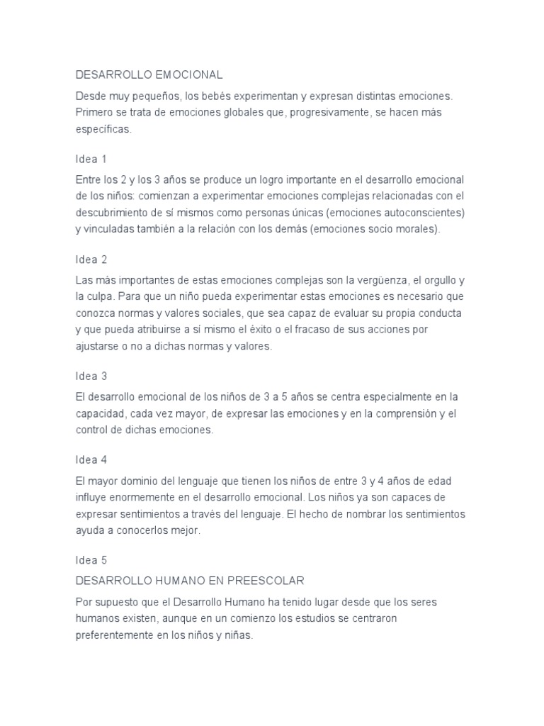 Desarrollo Emocional | PDF | Las emociones | Educación de la primera ...