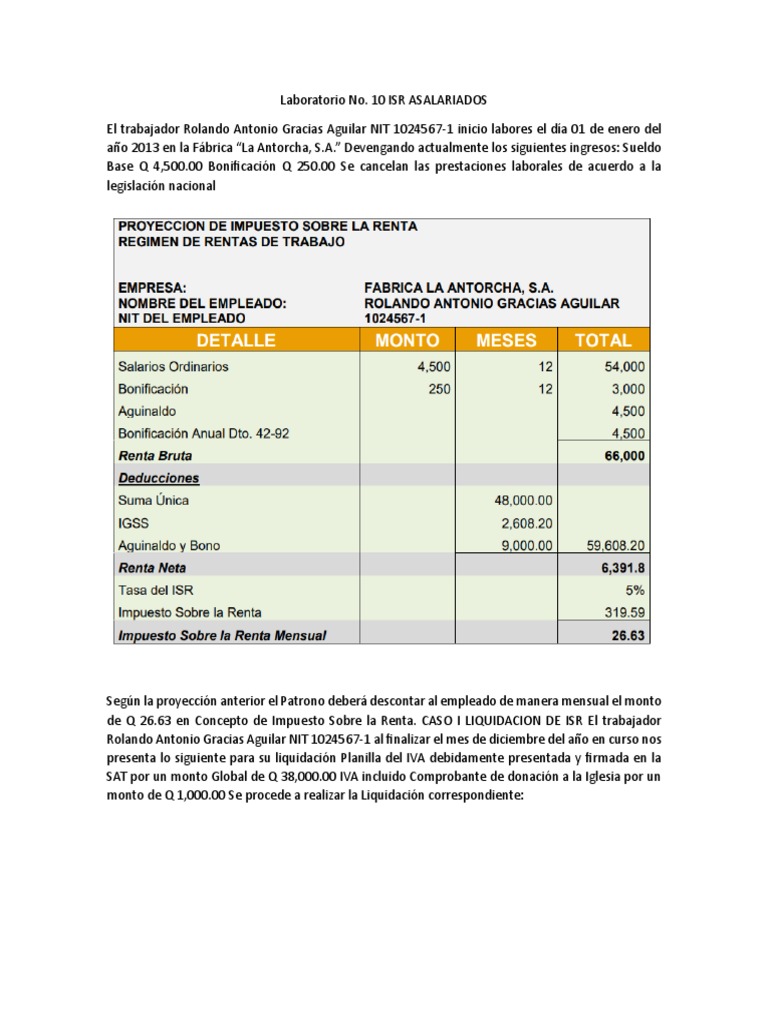 Ejemplos de Cálculo de ISR para Asalariados | PDF | Impuesto sobre la ...