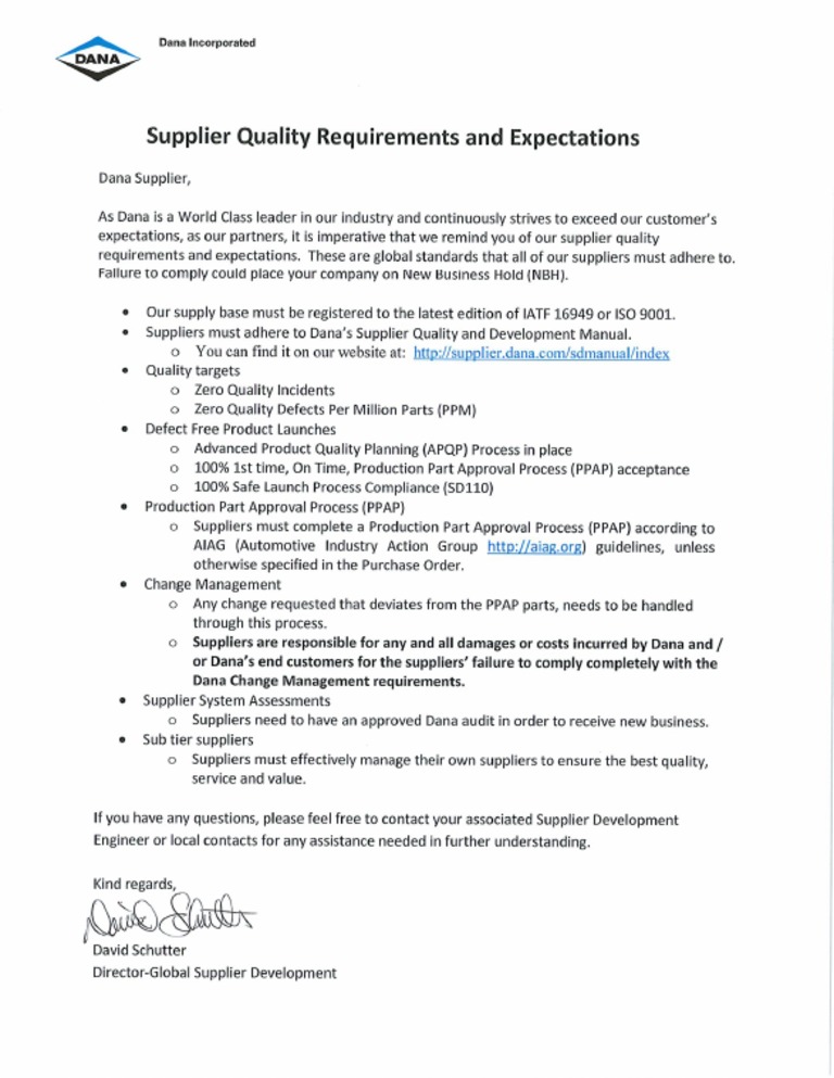 Dana Supplier Quality Requirements and Expectations 2019 PDF