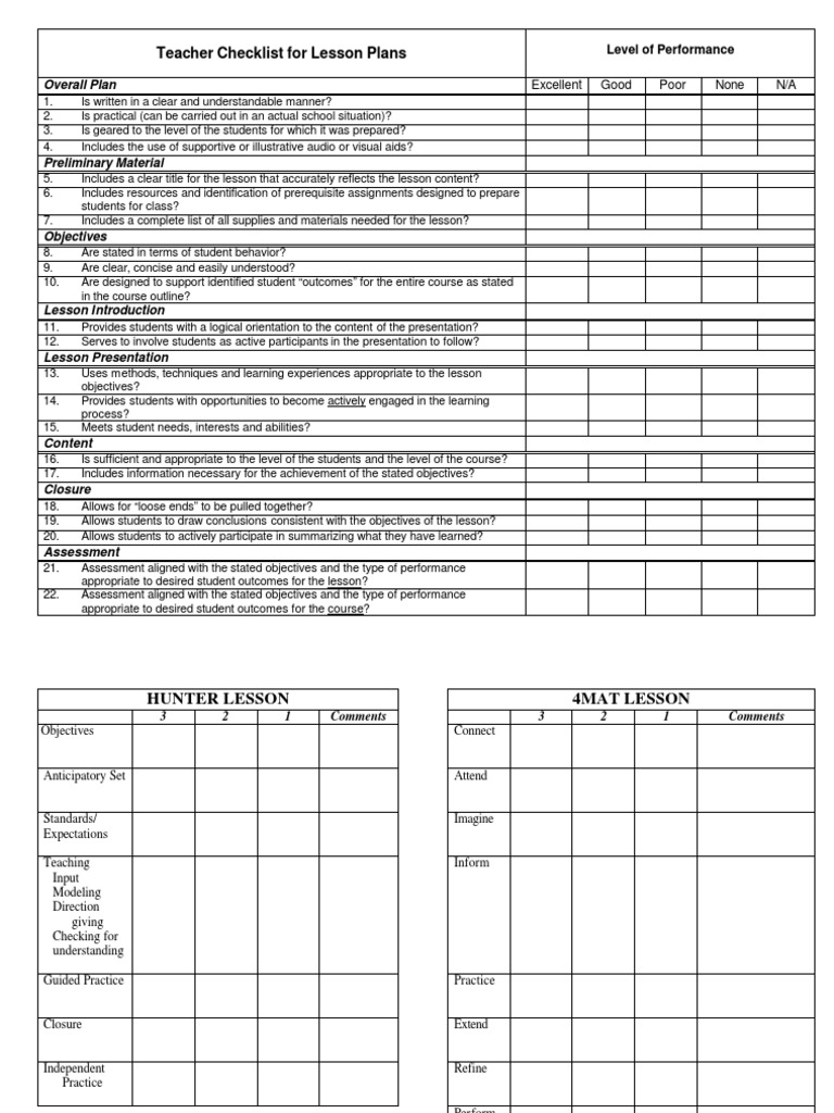 Lesson Plan Evaluation Checklist | PDF | Lesson Plan | Psychology