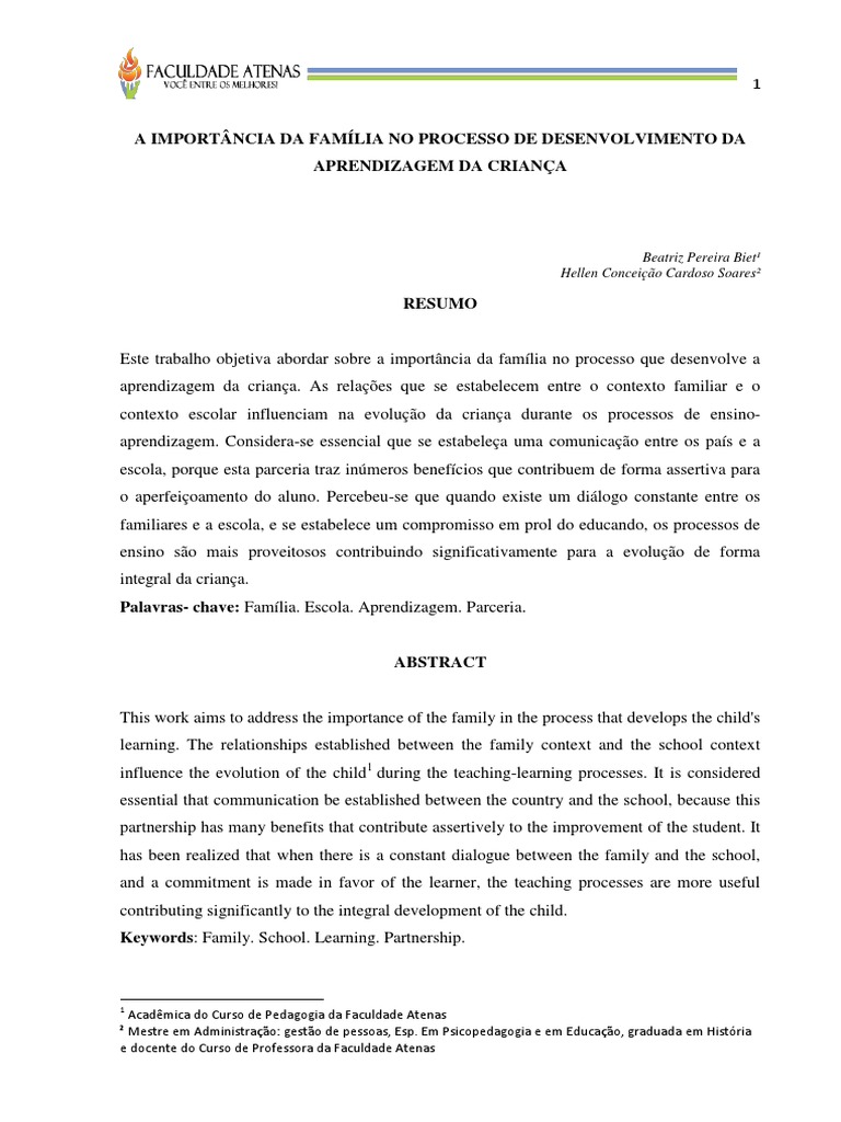 15 A Importancia Da Familia No Processo de Desenvolvimento Da ...
