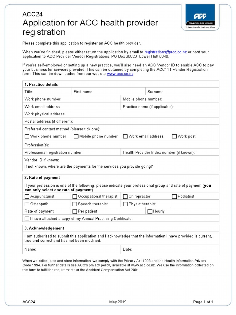 ACC24 Health Provider Registration Form | PDF | Physical Therapy ...