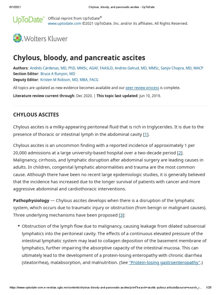 Chylous, Bloody, and Pancreatic Ascites - UpToDate | PDF | Cirrhosis ...