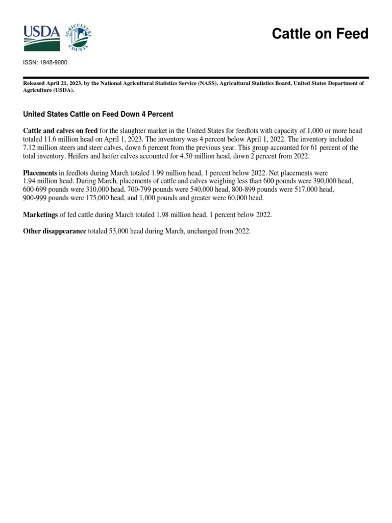 April 2023 Cattle On Feed Report PDF Cattle Survey Methodology