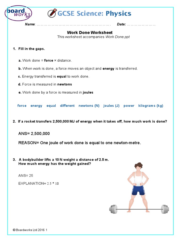 Work Done Worksheet | PDF