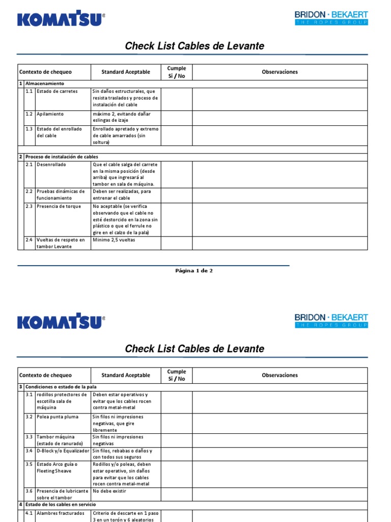 Check List Cables de Levante | PDF | Bienes manufacturados | Ingeniería ...