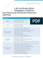 Especialidades Del Certificado Oficial en Formación Pedagógica y Didáctica para Técnicos de Formación Profesional (Cofpyd)
