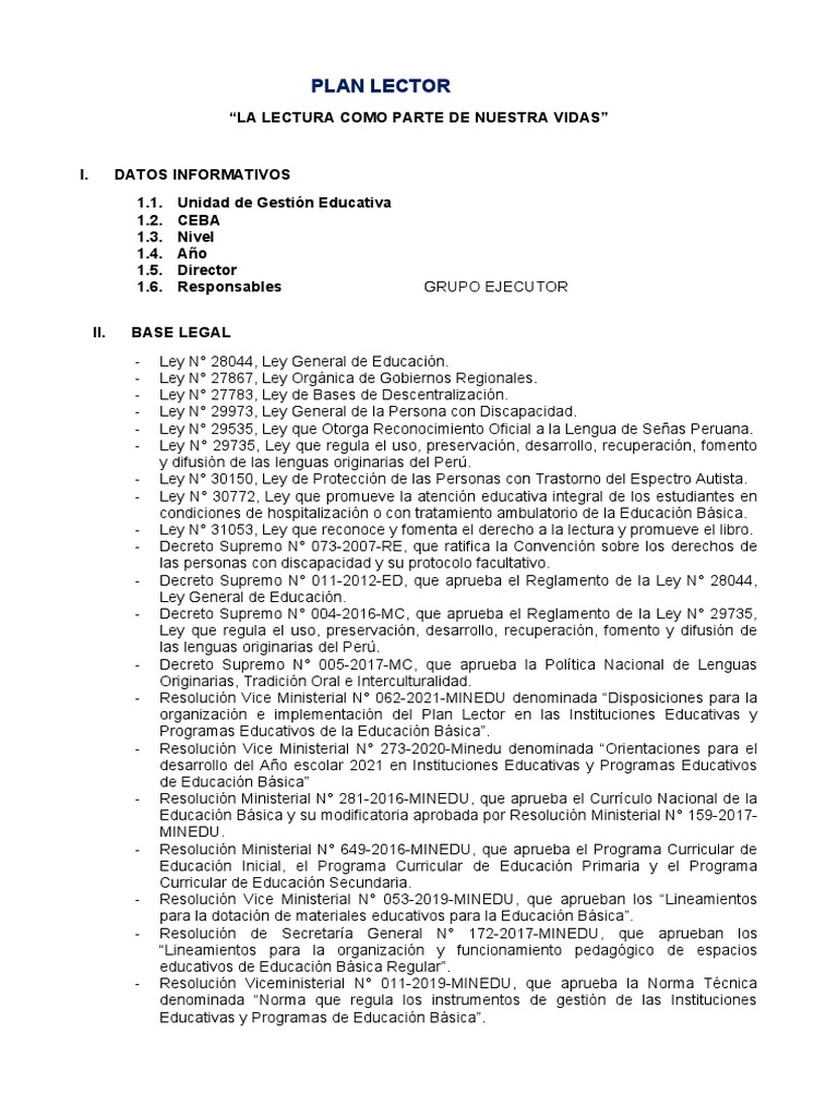Plan Lector 2025 para Educación Primaria | PDF | Enseñando | Evaluación