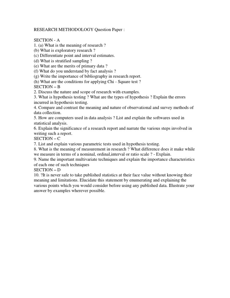 Research Methodology Question Paper | PDF | Art | Computers