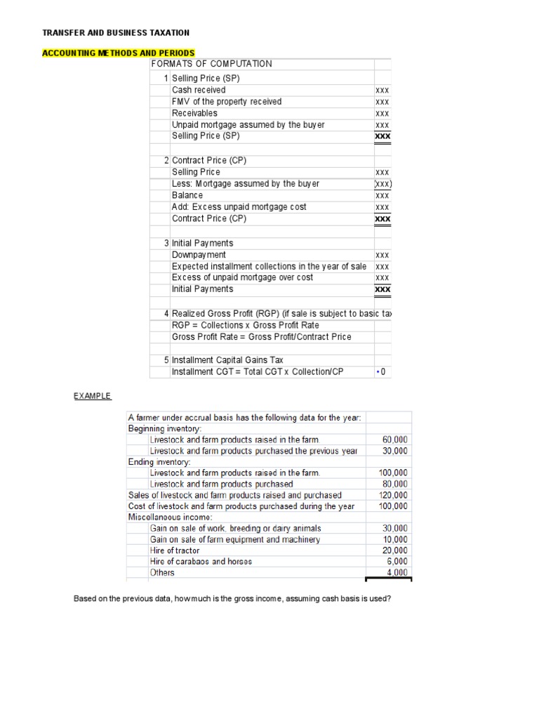 Transfer and Business Taxation Accounting Methods and Periods PDF Gross Estate Tax