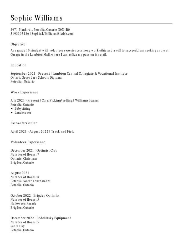 Grade 10 Student Resume for Retail Role | PDF
