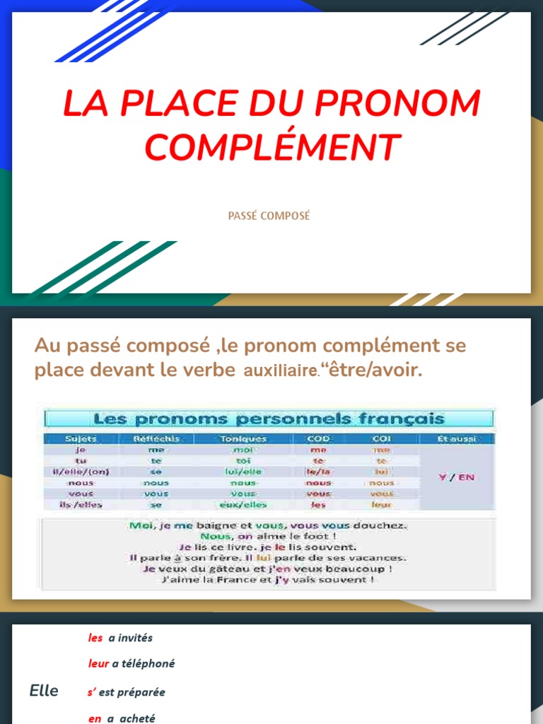 la place du prono, complement | PDF | Verbe | Pronom