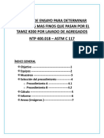 Metodo de Ensayo para Determinar Materiales Mas Finos Que Pasan Por El Tamiz #200 Por Lavado de Agregados NTP 400.018 - ASTM C 117