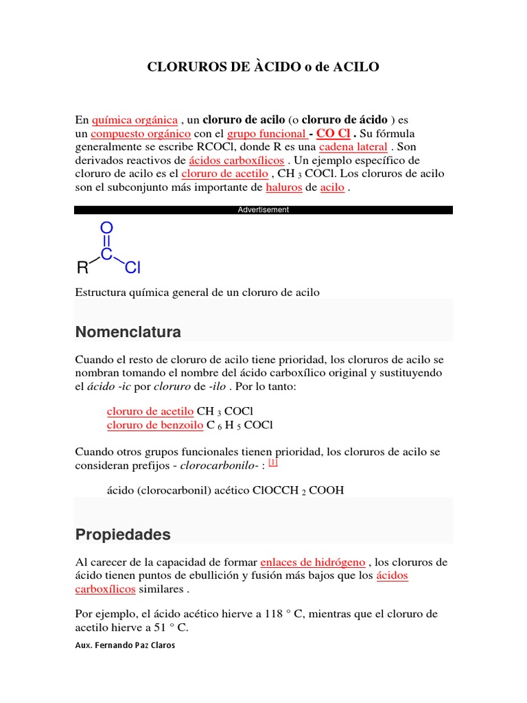 CLORUROS DE ÀCIDO o de ACILO | PDF | Grupo funcional | Compuestos orgánicos