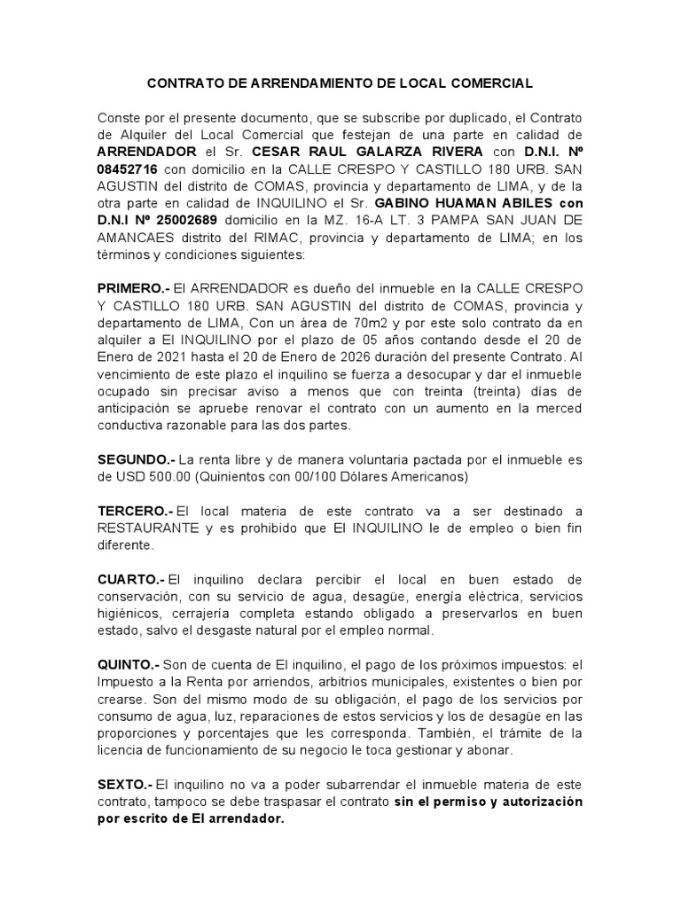 Modelo de Contrato de Alquiler de Local Simple | PDF