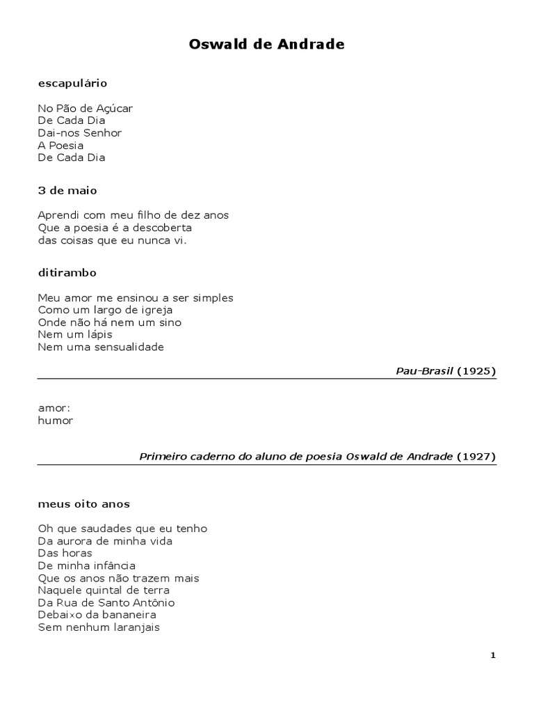 Poemas de Oswald de Andrade | PDF